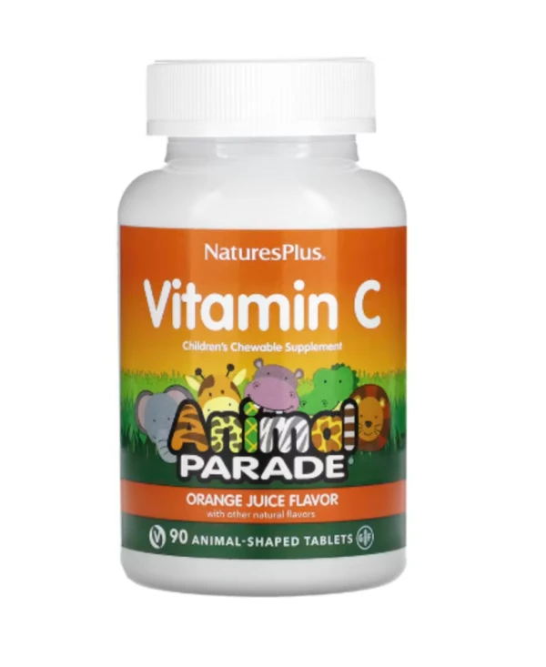 NaturesPlus, Source of Life, Animal Parade, Vitamin C, Orange Juice, 90 Animal-Shaped Tablets