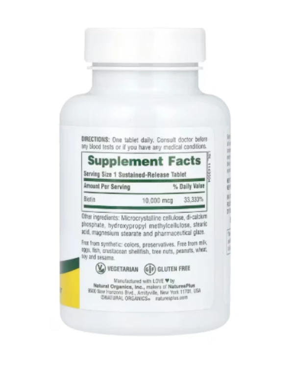 NaturesPlus, Sustained Release Biotin, 10,000 mcg, 90 Tablets