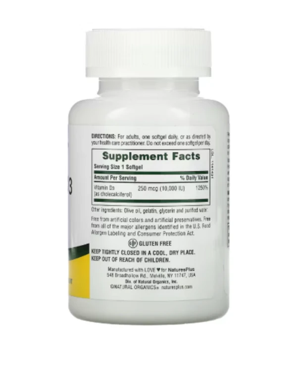 NaturesPlus, Vitamin D3, 10,000 IU (250 mcg), 60 Softgels