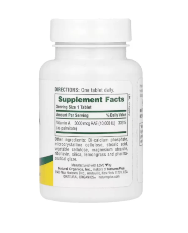 NaturesPlus, Water-Dispersible Vitamin A, 10,000 IU (3,000 mcg), 90 Tablets