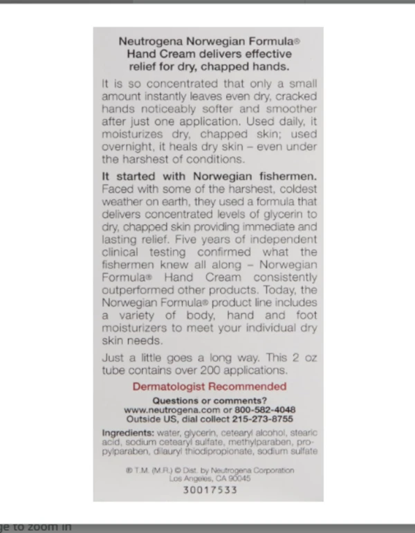 Neutrogena Norwegian Formula Hand Cream, Fragrance Free, 2 oz