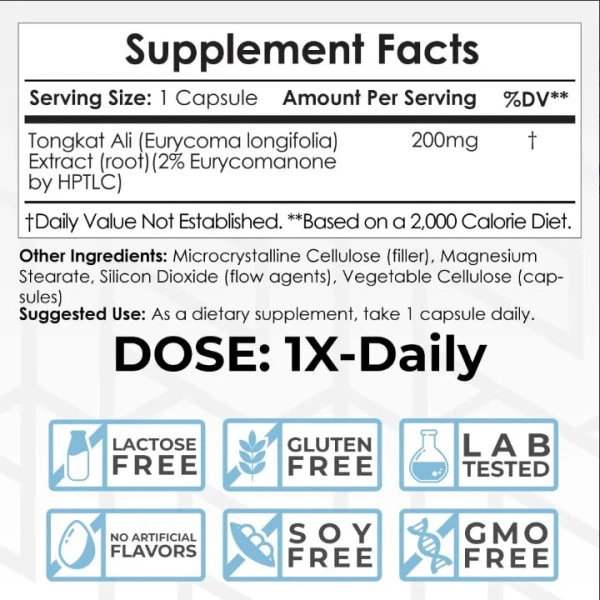 Nootropics Depot Tongkat Ali Extract 200mg  60 Capsules