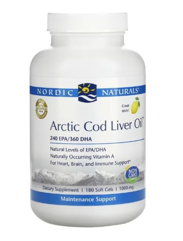 Nordic Naturals, Arctic Cod Liver Oil, Lemon, 1,000 mg, 180 Softgels