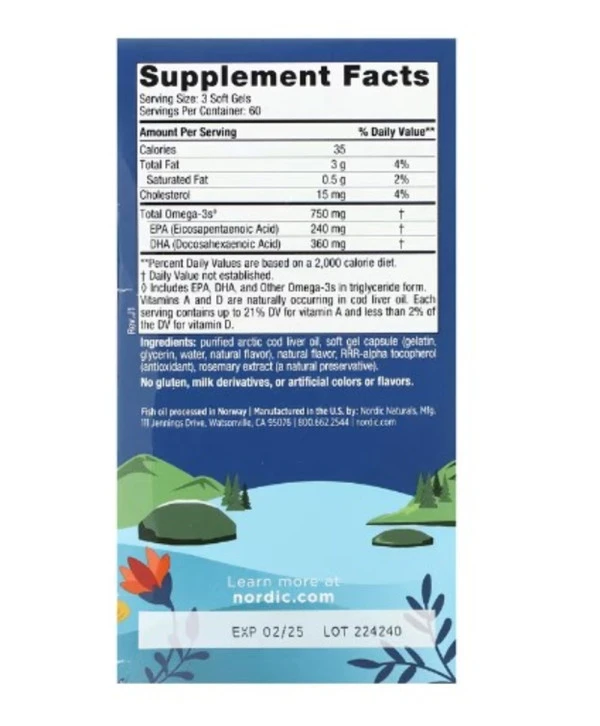 Nordic Naturals, Arctic Cod Liver Oil, Lemon, 180 Soft Gels