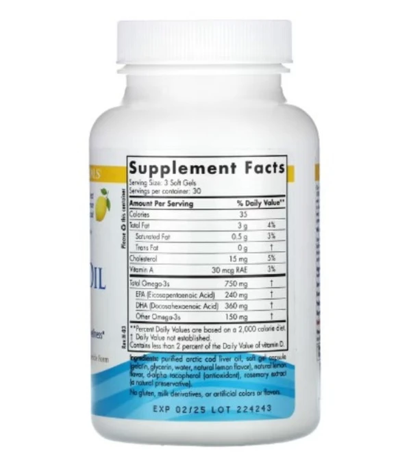 Nordic Naturals, Arctic Cod Liver Oil, Lemon, 750 mg, 90 Soft Gels (250 mg per Soft Gel)