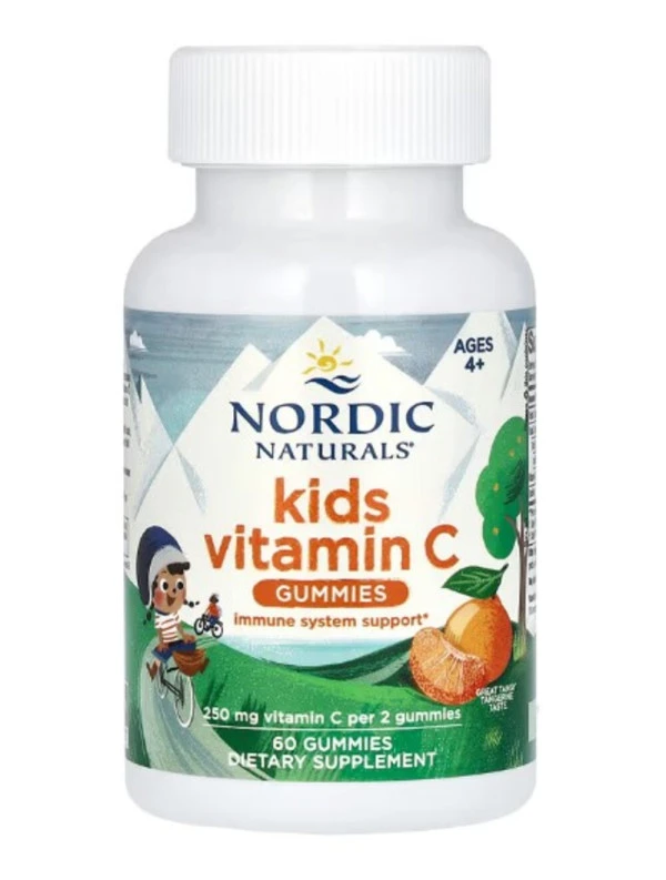 Nordic Naturals, Kids Vitamin C Gummies, Ages 4+, Tangy Tangerine, 250 mg, 60 Gummies (125 per Gummy)