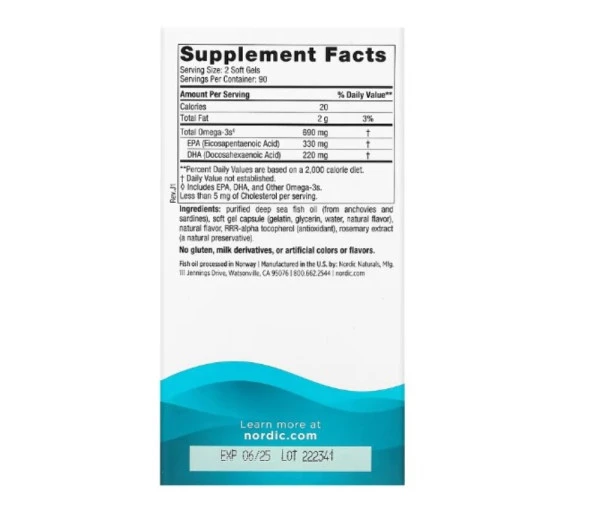 Nordic Naturals, Omega-3, Lemon, 690 mg, 180 Soft Gels (345 mg per Soft Gel)