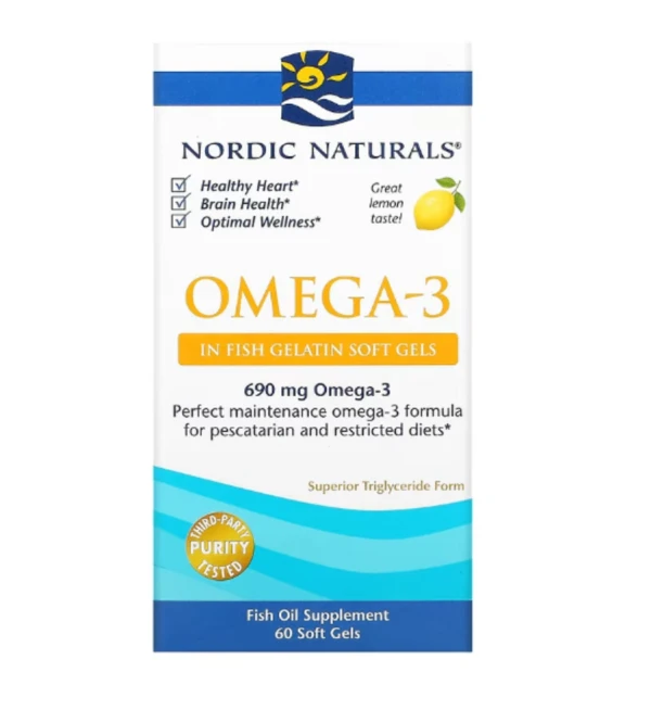 Nordic Naturals, Omega-3, Lemon, 690 mg, 60 Fish Gelatin Soft Gels (345 mg per Gel)