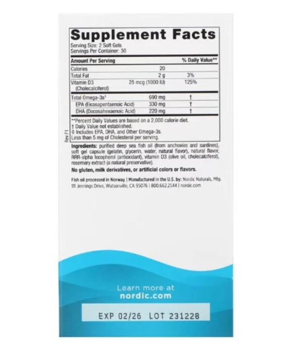 Nordic Naturals, Omega-3D, Lemon, 60 Soft Gels