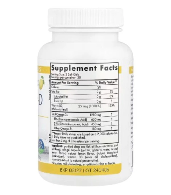 Nordic Naturals, ProOmega-D, Lemon, 1,000 mg, 60 Soft Gels