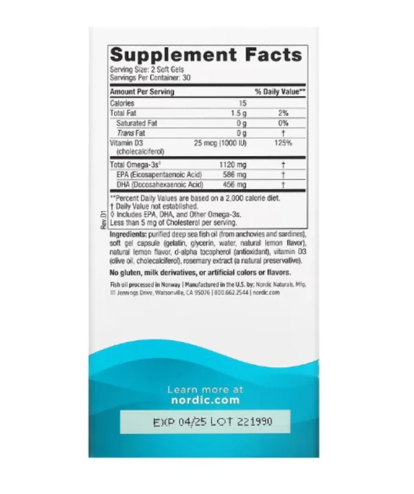Nordic Naturals, Ultimate Omega 2X with Vitamin D3, Lemon, 60 Mini Soft Gels