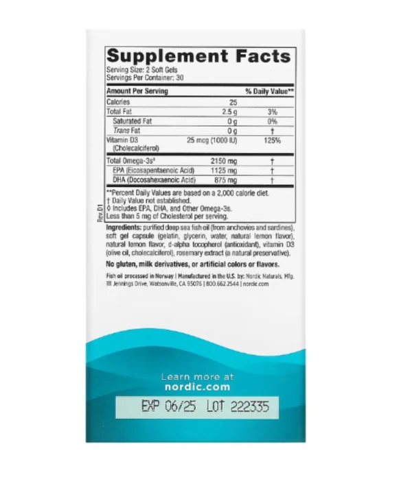Nordic Naturals, Ultimate Omega 2X with Vitamin D3, Lemon, 60 Softgels