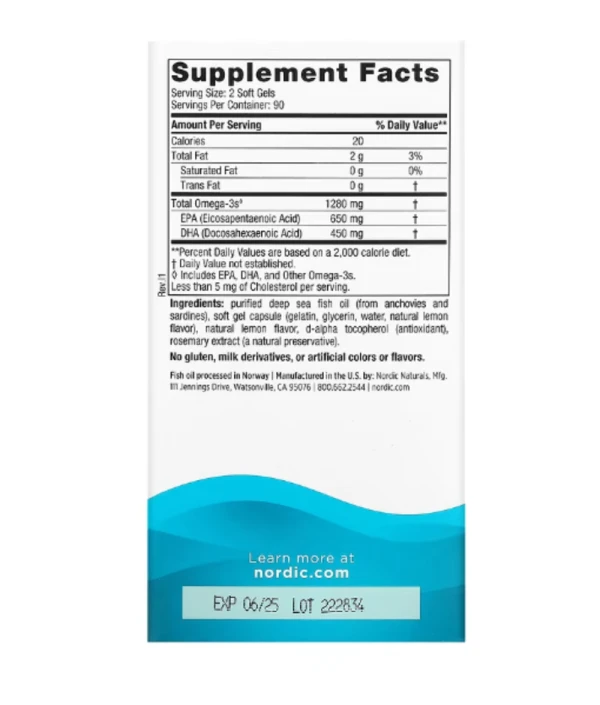 Nordic Naturals, Ultimate Omega, Lemon, 1,280 mg, 180 Soft Gels (640 mg per Soft Gel)