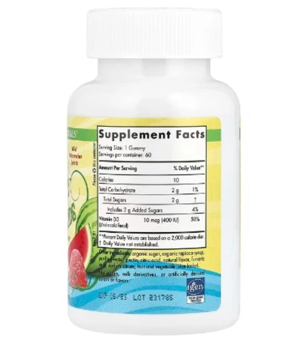 Nordic Naturals, Vitamin D3 Gummies Kids, Wild Watermelon Splash, 400 IU, 60 Gummies