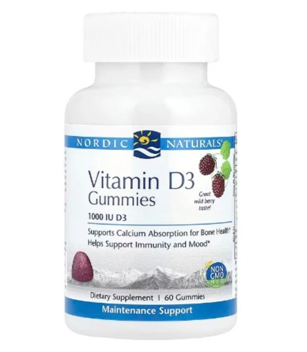 Nordic Naturals, Vitamin D3 Gummies, Wild Berry, 1,000 IU, 60 Gummies