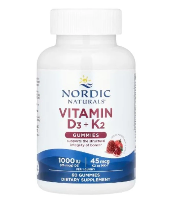 Nordic Naturals, Vitamin D3 + K2 Gummies, Pomegranate, 60 Gummies