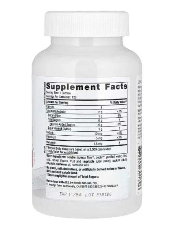 Nordic Naturals, Zero Sugar Melatonin Gummies, Raspberry, 1.5 mg, 120 Gummies