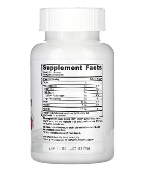 Nordic Naturals, Zero Sugar Melatonin Gummies, Raspberry, 1.5 mg, 60 Gummies