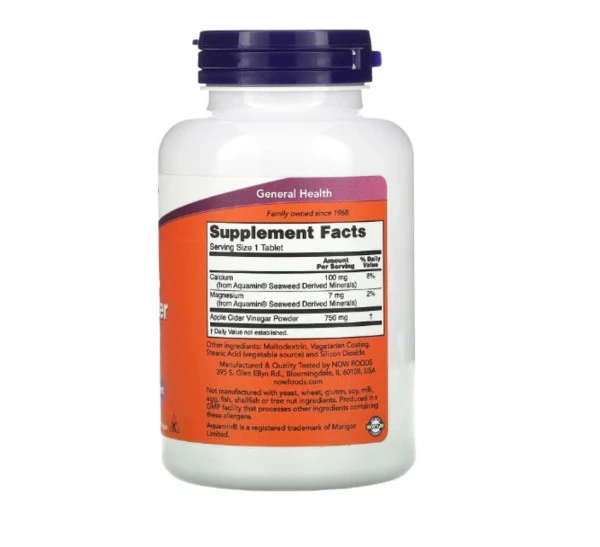 NOW Foods, Apple Cider Vinegar, Extra Strength, 750 mg, 180 Tablets