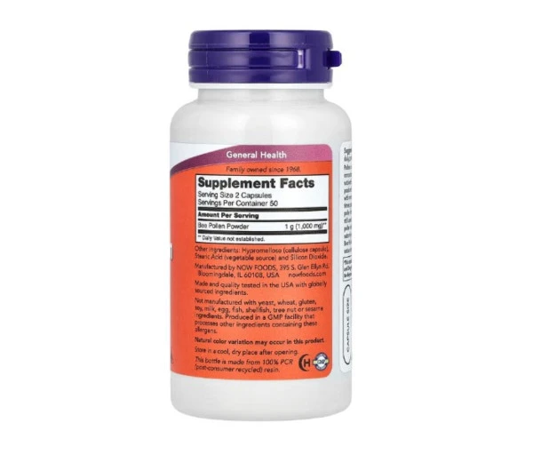 NOW Foods, Bee Pollen Caps, 500 mg, 100 Capsules