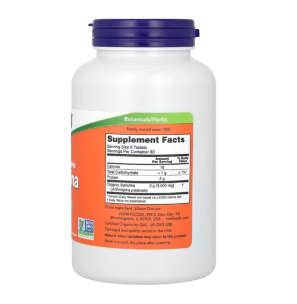 NOW Foods, Certified Organic Spirulina, 500 mg, 500 Tablets