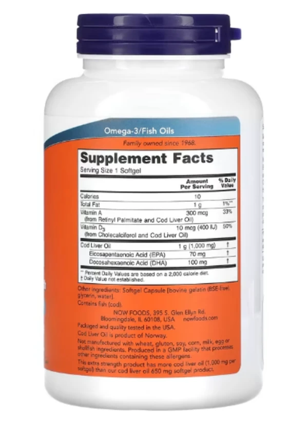 NOW Foods, Cod Liver Oil, 1,000 mg, 180 Softgels