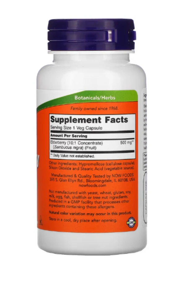 Now Foods, Elderberry, 500 mg, 60 Veg Capsules