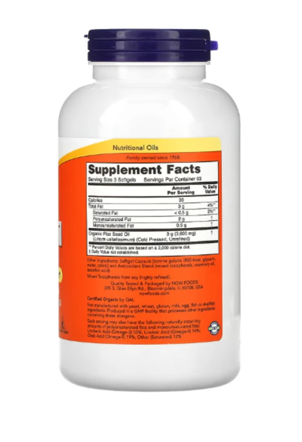 Now Foods, Flax Oil, Essential Omega-3's, 250 Softgels