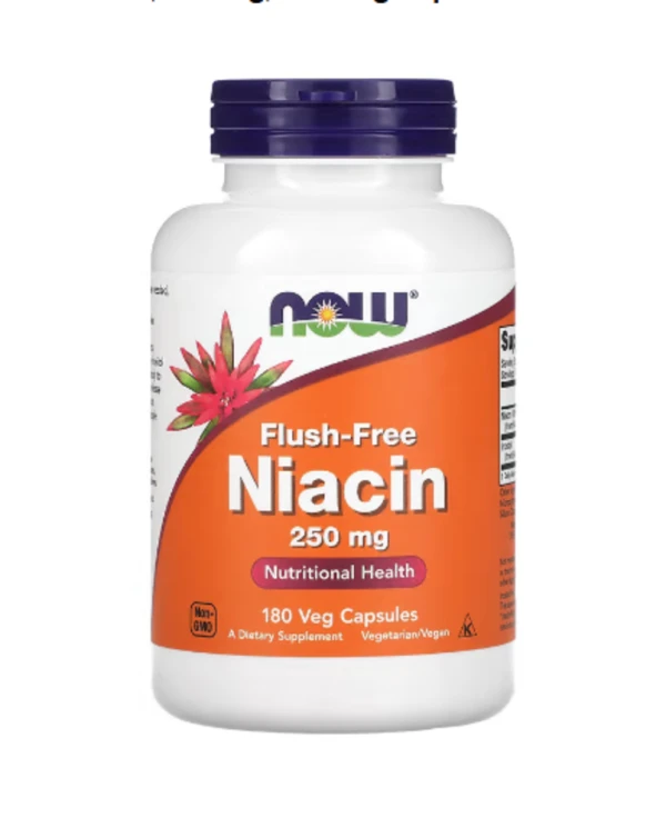 NOW Foods, Flush-Free Niacin, 250 mg, 180 Veg Capsules, Near EXP- Mar-2025