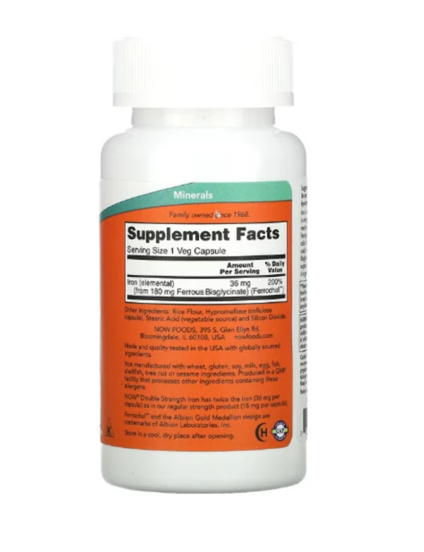 NOW Foods, Iron, Double Strength, 36 mg, 90 Veg Capsules