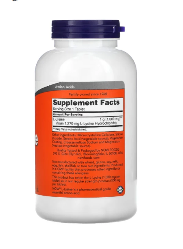 Now Foods, L-Lysine, 1000 mg, 250 Tablets