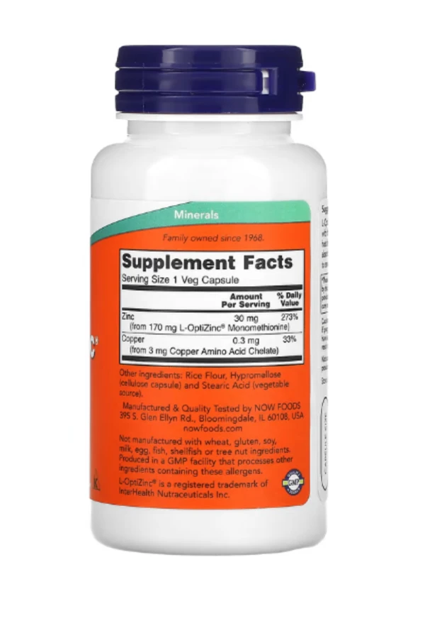 NOW Foods, L-OptiZinc, 30 mg, 100 Veg Capsules