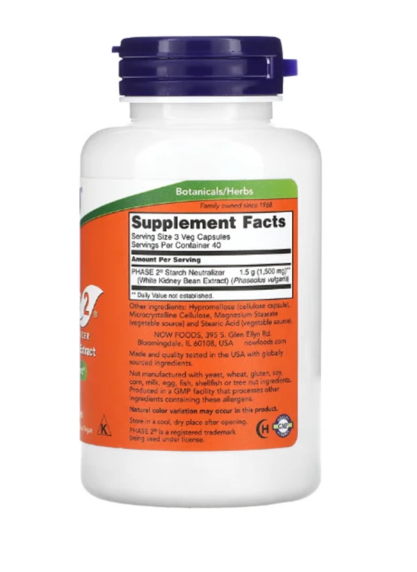 NOW Foods, Phase 2, Starch Neutralizer, 500 mg, 120 Veg Capsules