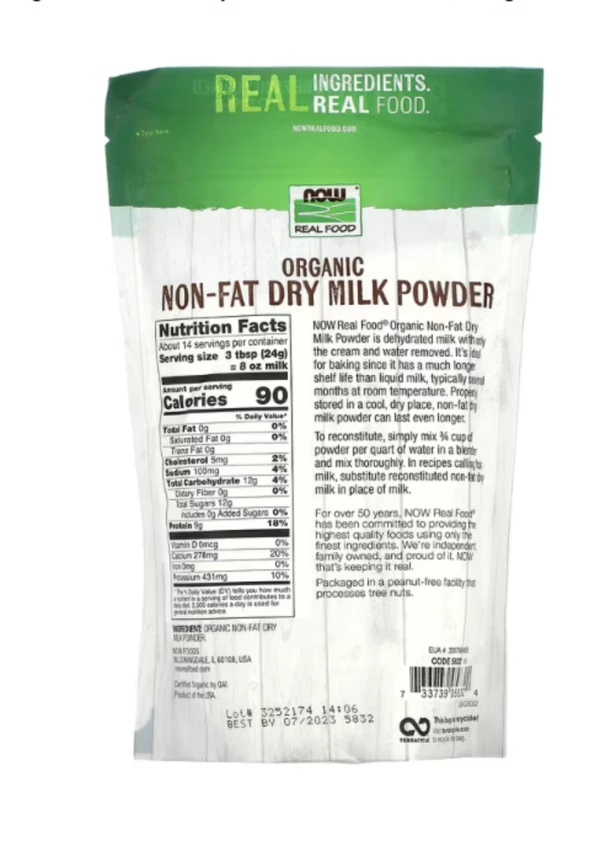 NOW Foods, Real Food, Organic Non-Fat Dry Milk Powder, 12 oz (340 g)