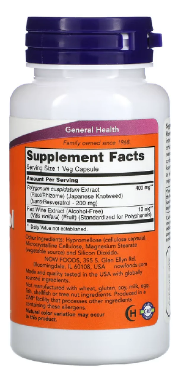 NOW Foods, Resveratrol, 200 mg, 60 Veg Capsules
