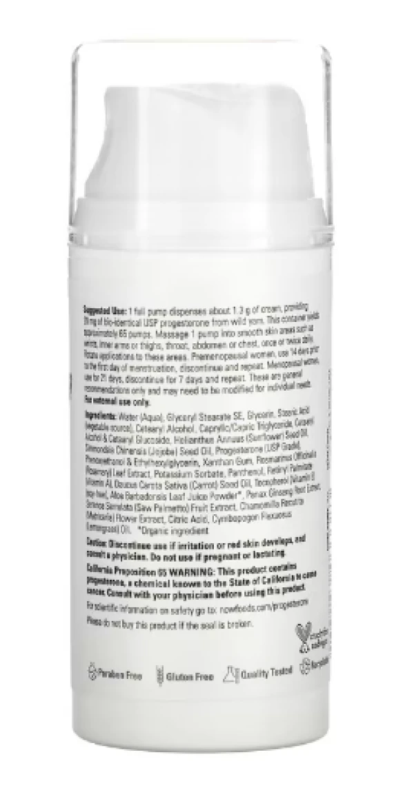 NOW Foods, Solutions, Progesterone from Wild Yam, Balancing Skin Cream, Unscented, 20 mg, 3 oz (85 g)