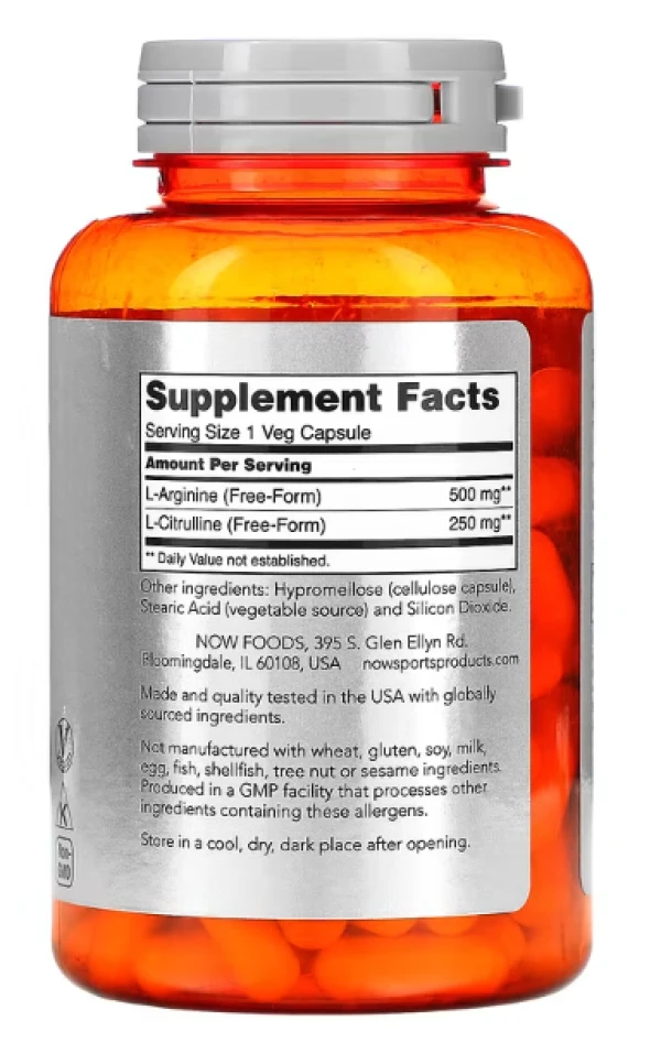 NOW Foods, Sports, Arginine & Citrulline, 120 Veg Capsules