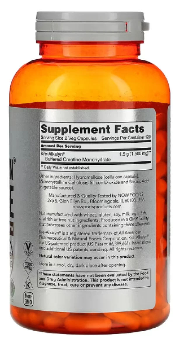 NOW Foods, Sports, Kre-Alkalyn Creatine, 1,500 mg, 240 Veg Capsules (750 mg per Capsule)