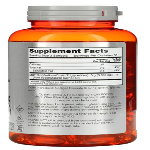 NOW Foods, Sports, MCT Oil, 1,000 mg, 150 Softgels