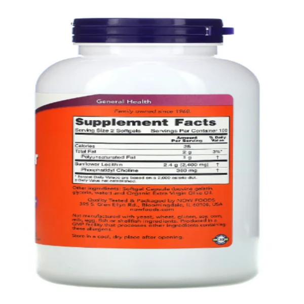 NOW Foods, Sunflower Lecithin, 1,200 mg, 200 Softgels