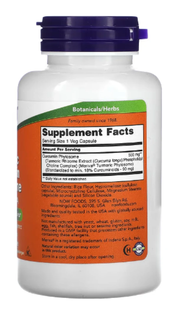NOW Foods, Turmeric Curcumin Phytosome With Meriva, 60 Veg Capsules