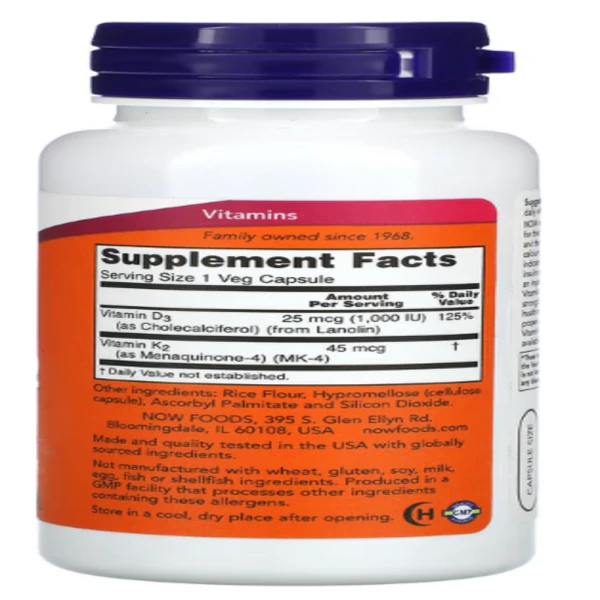 NOW Foods, Vitamin D-3 & K-2, 120 Veg Capsules