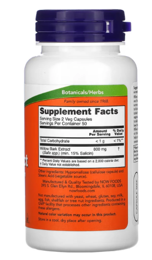 Now Foods, Willow Bark Extract, 400 mg, 100 Capsules