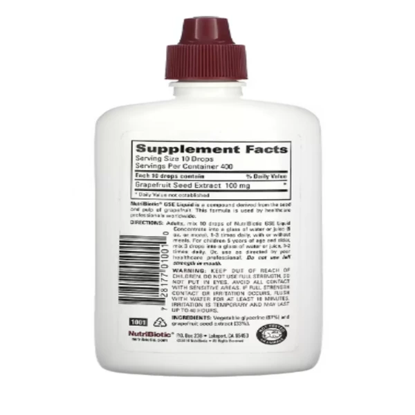 NutriBiotic, Vegan GSE Grapefruit Seed Extract, Liquid Concentrate, 4 fl oz (118 ml)