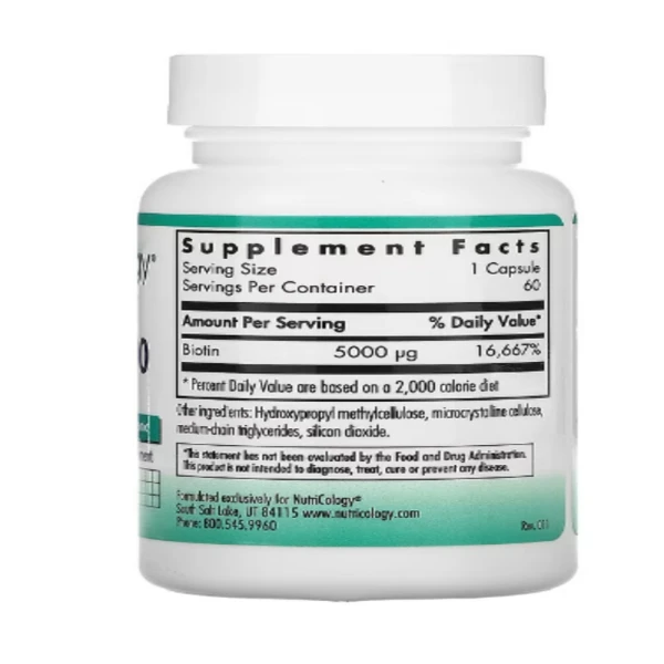 Nutricology, Biotin 5000, 60 Vegetarian Capsules