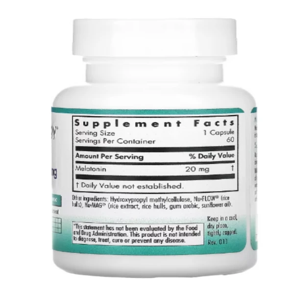 Nutricology, Melatonin, 20 mg, 60 Vegetarian Capsules