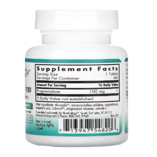 Nutricology, Pregnenolone 100, 60 Scored Tablets