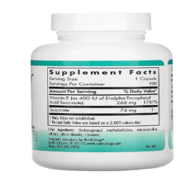 Nutricology, Vitamin E Succinate, 100 Vegetarian Capsules