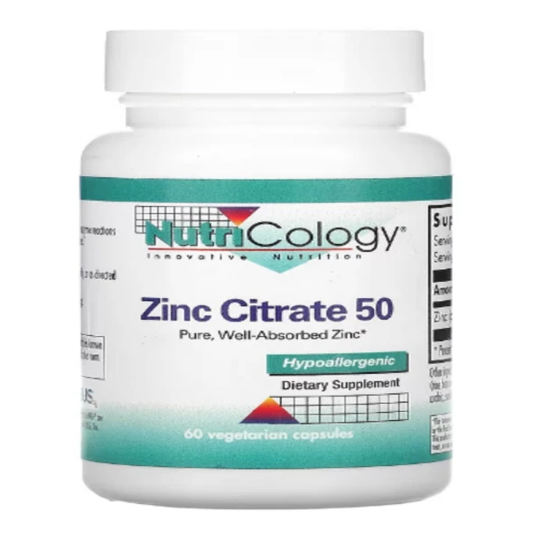Nutricology, Zinc Citrate 50, 60 Vegetarian Capsules