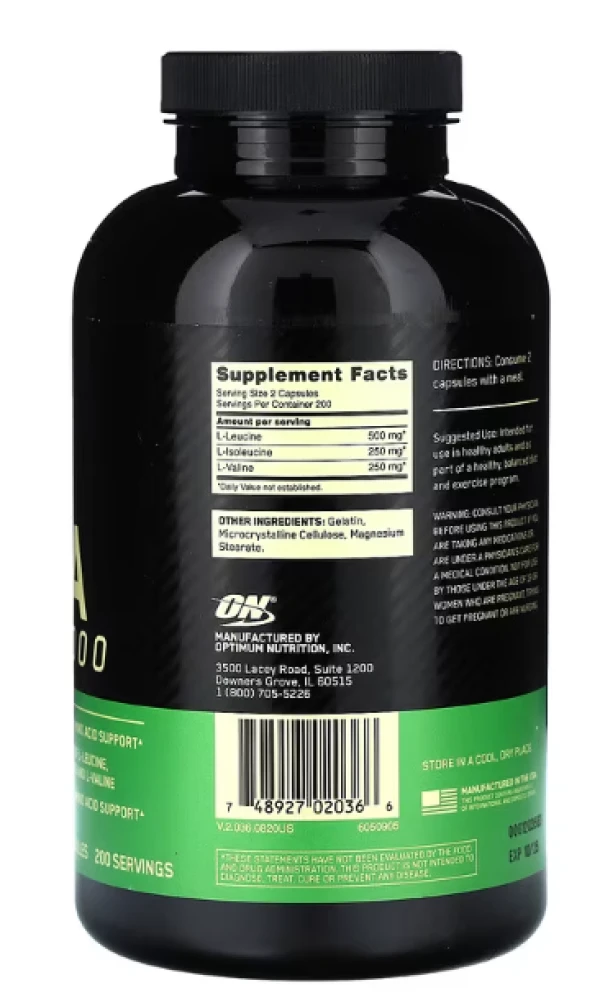 Optimum Nutrition, BCAA 1000, 1,000 mg, 400 Capsules (500 mg per Capsule)